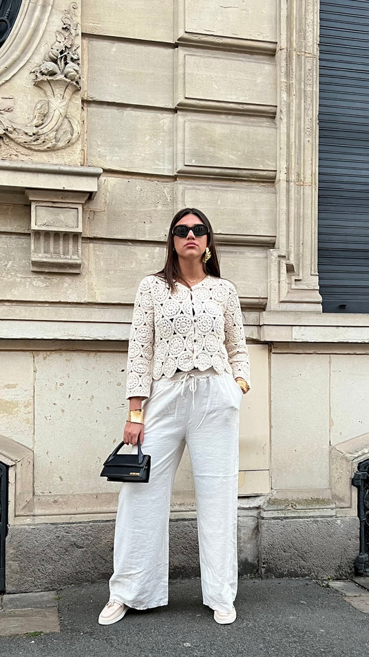 Gilet en crochet 100% coton - beige